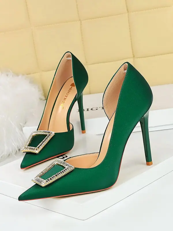 Women's Elegant Rhinestone Decorated High Heel Shoes, 2024 New Style Fashionable Pointed Toe Pumps for Party, Daily Clothing Decor for Women & Girls 0