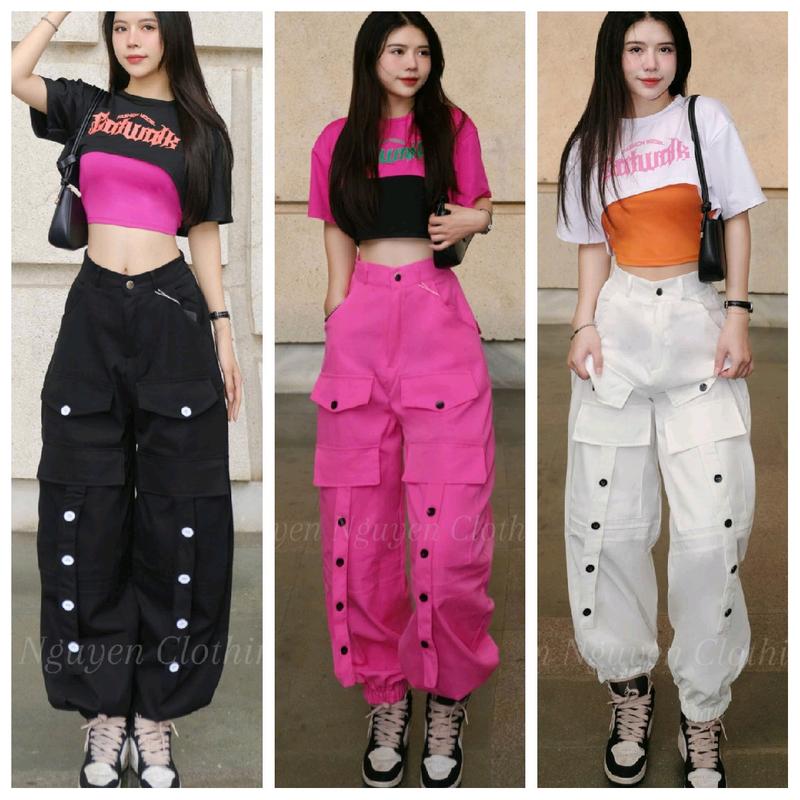 M07- Set bộ quần kaki phối áo thun poly thể thao, mặc tập zumba, shuffle dane, dân vũ, du lịch ( có bán lẻ quần/áo)