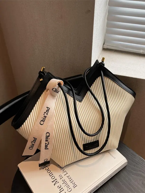Women's Fashionable Patched Design Tote Bag, Casual Large Capacity Shoulder Bag for Daily Used, Trendy Versatile High-quality Daily Commuting Bag 0