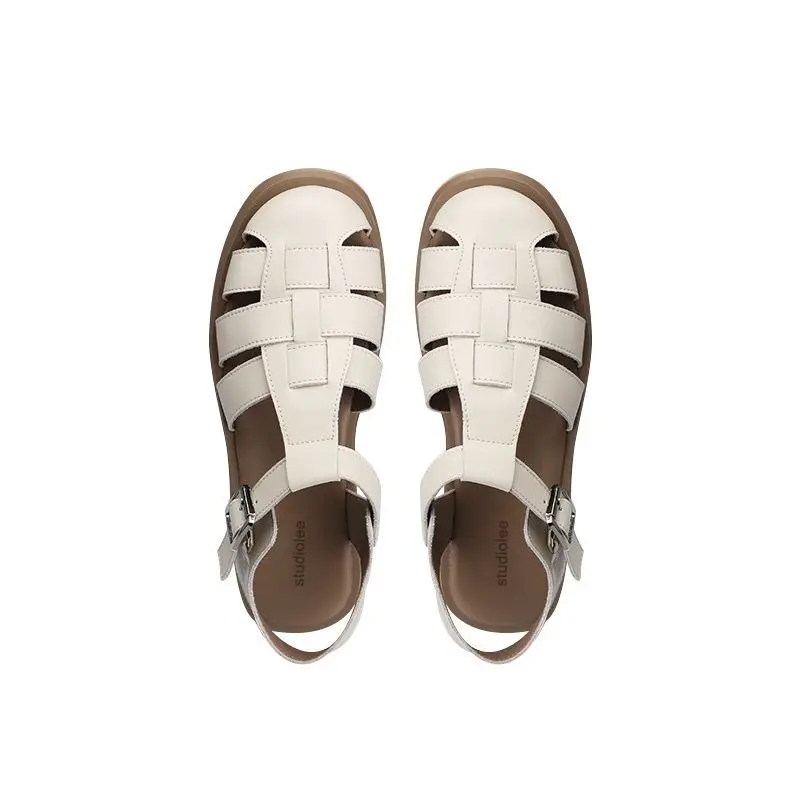 Roman Sandals Women's 2024 New Summer Internet-Famous Outdoors Thick Bottom French Woven Closed Toe Sandals