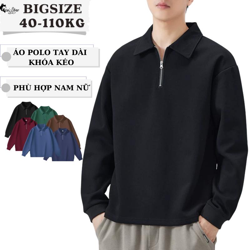 40-110KG Áo Thun Polo Tay Dài Khóa Zip BIGSIZE Nam Nữ Áo Sweater Thu Đông Giữ Ấm Menswear Hoodie Có Cổ Shirt