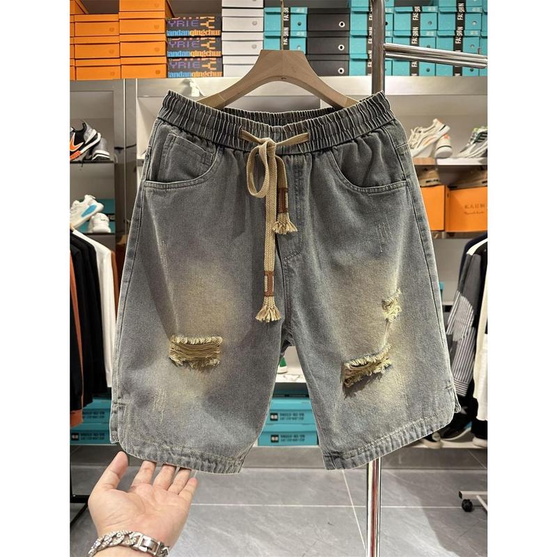 Quần Short Denim, Phong Cách Đường Phố Cao Cấp Mỹ, Dành Cho Nam Giới, Dáng Rộng Vừa Vặn, Kiểu Thẳng, Được Giặt, Cổ Điển Và Hợp Xu hướng, Dễ Phối Đồ, Thích Hợp Cho Thể Thao Và Trang Phục Thường Ngày Quần Áo Nam Áo Khoác Sweater seluar  pendek aolining quan