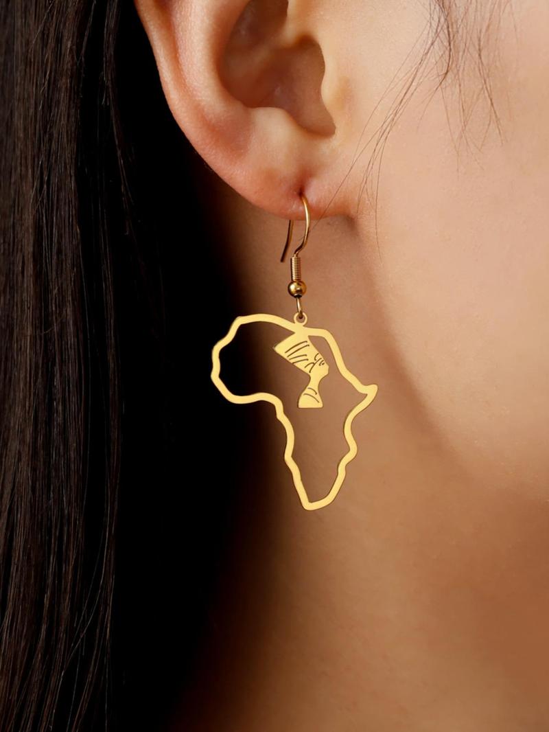 Product Introduction of Africa Map with Pharaoh Symbol Dangle Earrings (1 Pair), Hollow Out Drop Earrings for Women for Party, Daily Clothing Decor, Trendy All-match & Exquisite Jewelry for Birthday Gift 2