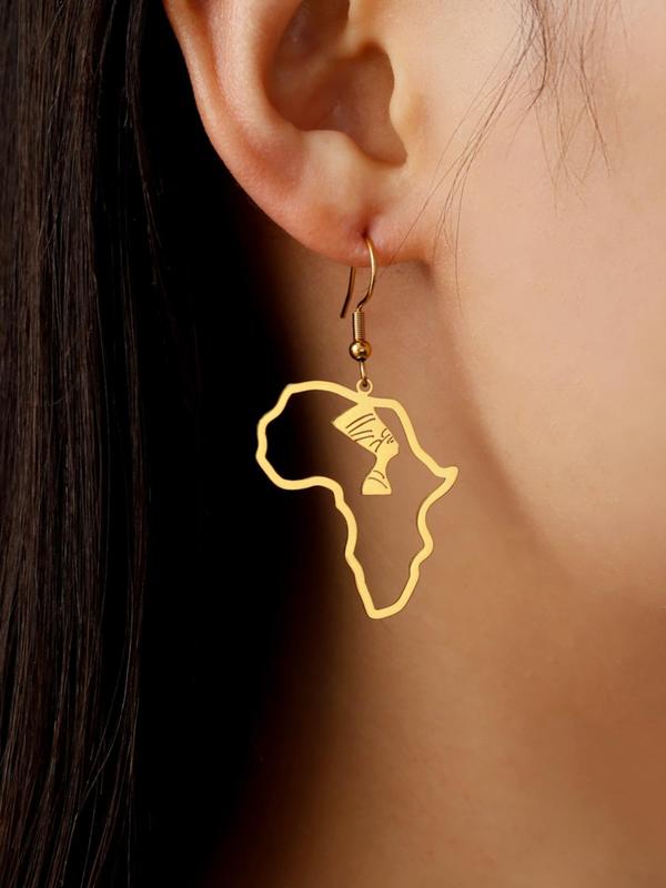 Africa Map with Pharaoh Symbol Dangle Earrings (1 Pair), Hollow Out Drop Earrings for Women for Party, Daily Clothing Decor, Trendy All-match & Exquisite Jewelry for Birthday Gift 2