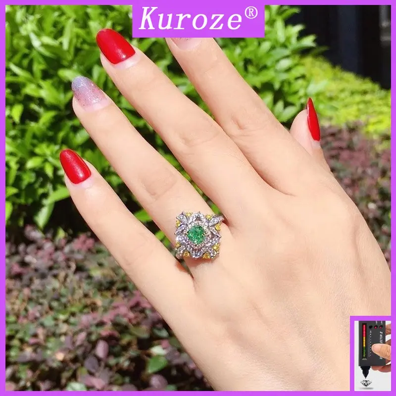 Kuroze  Luxury Emerald Open Ring Female Moissanite