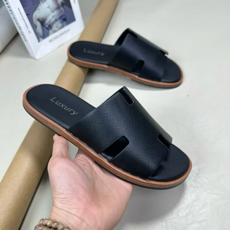 [Mã D-16] Dép da nam, dép nam,dép lê Hđế cao su vân gỗ 4 màu có khâu quai vào đế Slipper DéP