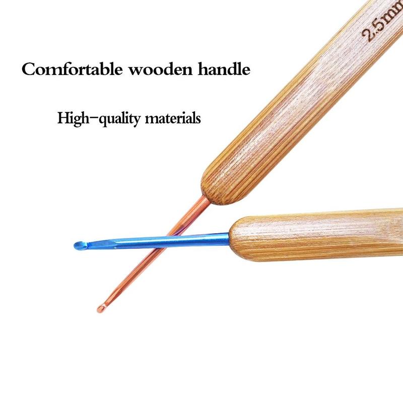 2mm-6mm Bamboo Knitting Needles Set, 9 Counts Multicolor Knitting Hooks Set with Wood Handle, DIY Crochet Hooks Needles for Yarn Handle 3