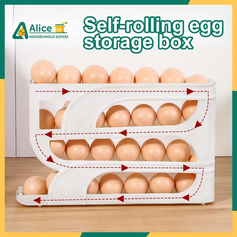 Four-Layer Slide Egg Storage Box Refrigerator Side Door Special Automatic Egg Roller Kitchen Table Anti-Fall Egg Storage Box Plastic Organiser Transparent
