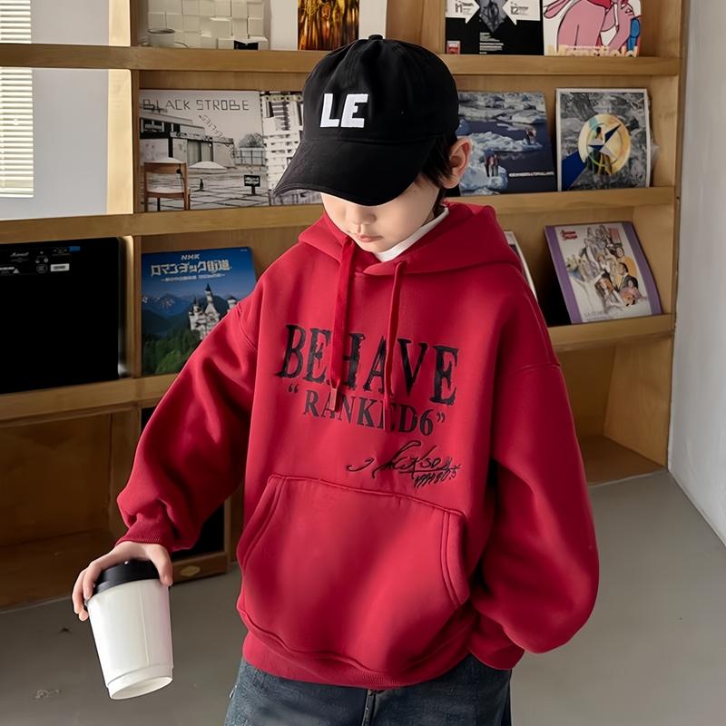 20-60kg Áo Nỉ Hoodie, có cả phiên bản lót lông, họa tiết đơn giản, phong cách Hàn Quốc, Dành cho bé trai