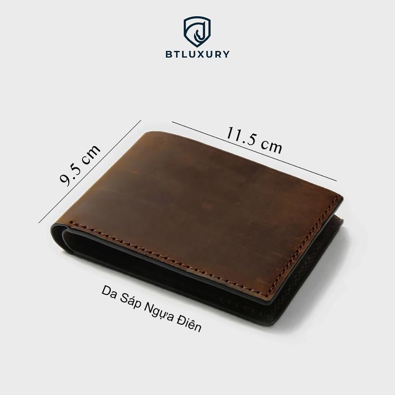 Ví Nam VINTAGE Da Sáp Ngựa Điên Nhập Khẩu Cao Cấp, Bền Bỉ, Càng Dùng Càng Bóng Đẹp, Bảo Hành 24 Tháng, Ví da Nam Thương Hiệu BTLUXURY Wallet Hình Chữ Nhật Nhiều Ngăn