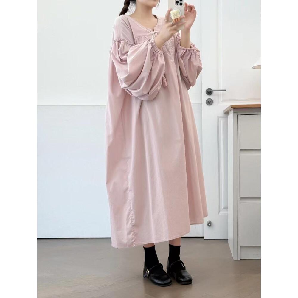 CHICMORE Gaun longgar lengan panjang dengan rok midi dan gaya anggun