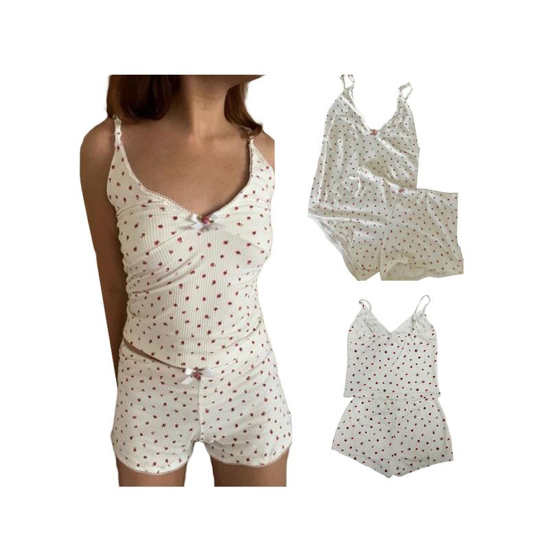 Women Pajama Set, Flower Print Sleeveless V-neck Camisole with Shorts 2