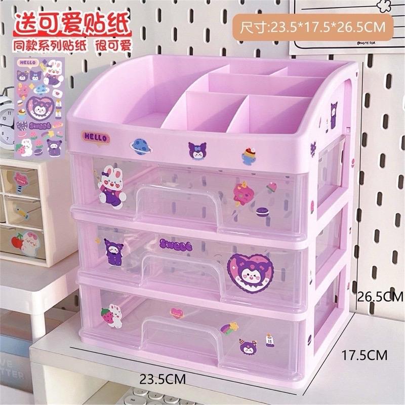 Kệ đựng bút để bàn học hộp đựng đồ 4 tầng có ngăn kéo sắp xếp decor trang trí bàn làm việc văn phòng - Tặng kèm sticker dán trang trí