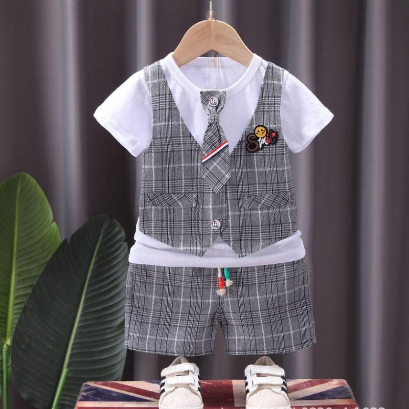 Bộ Công Tử Quần Áo Trẻ Em Bé Trai Phong Cách Hàn Quốc Có Cà Vạt Lịch Lãm Đi Tết Dự Tiệc Thôi Nôi Sinh Nhật Nhà MiDuKid