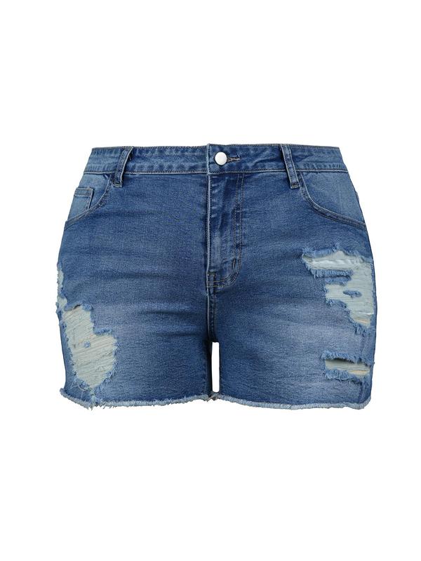 【Plus Size】High Waist Denim Shorts, Casual Fashion Ripped Denim Shorts for Daily Outdoor Wear, Women Plus Clothing for Summer 5