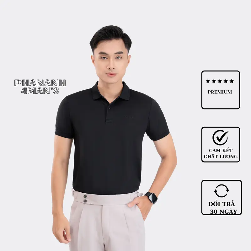 Áo polo Nam Cotton Trơn màu Đen Chất Cotton, Thấm Hút mồ hôi,thoáng mát - Thương Hiệu Phananh.4man's Menswear Shirt Ngắn Tay 0