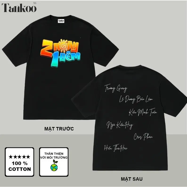TANKOO áo thun in nam nữ chất liệu cotton cực đẹp-Áo thun Tay ngắn In Hình 2 ngày 1 đêm tên thành viên Cotton 230g áo thun nam 2025 mới