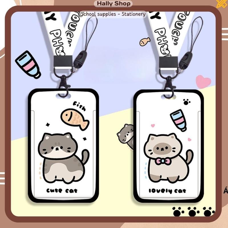 Dây đeo thẻ học sinh bảng tên nhiều mẫu hoạ tiết mèo dễ thương Hally shop