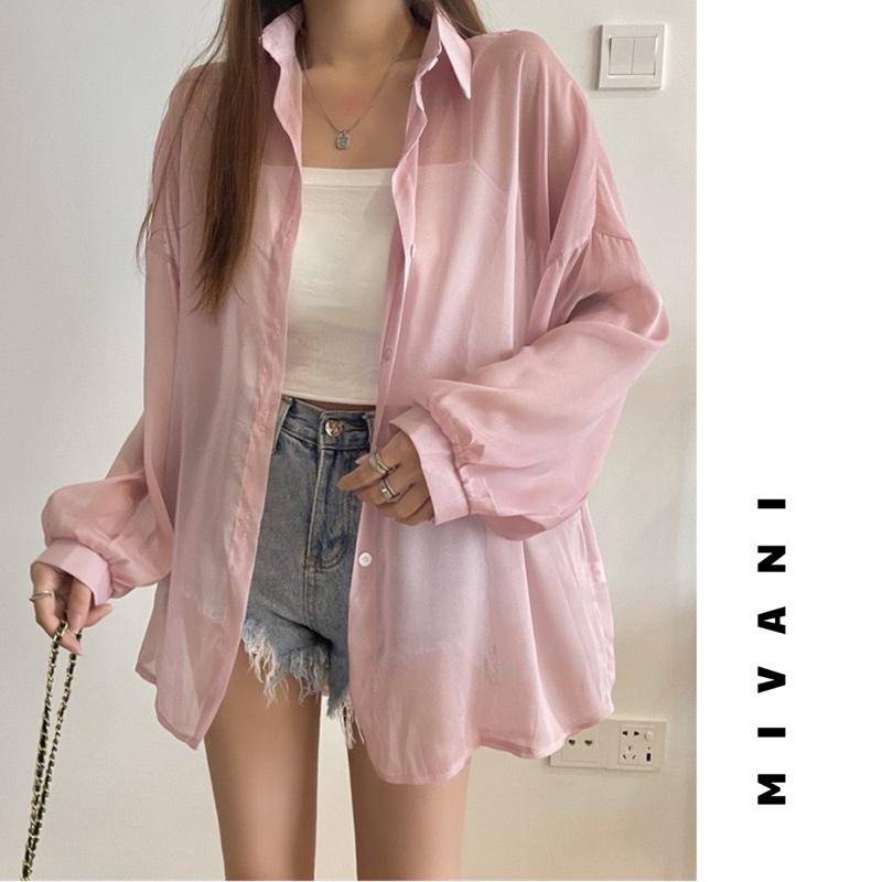 Áo Sơ Mi Nữ Dài Tay Voan Mỏng Khoác Ngoài Đi Biển Oversize Nhiều Màu, Áo Khoác Đi Biển Voan Tơ Giấy Trong Suốt 3