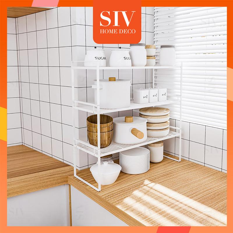  Kệ tủ bếp SIV Để Đồ Dùng Gia Vị,Kệ Gầm Bếp Để Bát Đĩa Cực Kì Tiện Lợi 1 2 Tầng,2 màu Lắp Ráp nhà bếp Kitchen 