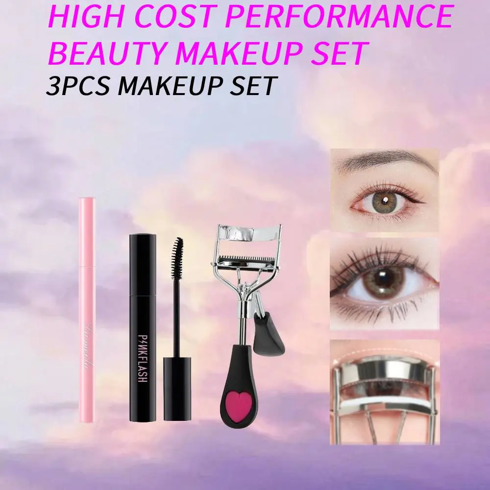 Bộ Trang Điểm, 3 Cái, PINKFLASH, Mascara Lông Mi Dày, Không Thấm Nước, Lâu Trôi, Kèm Bút Kẻ Mắt Và Dụng Cụ Uốn Mi