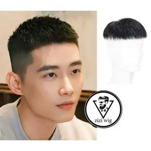 Toupee Penutup Botak Pria  Model Rambut Tipis Pendek Warna Hitam Dengan Bahan Fiber Preium Tahan Panas