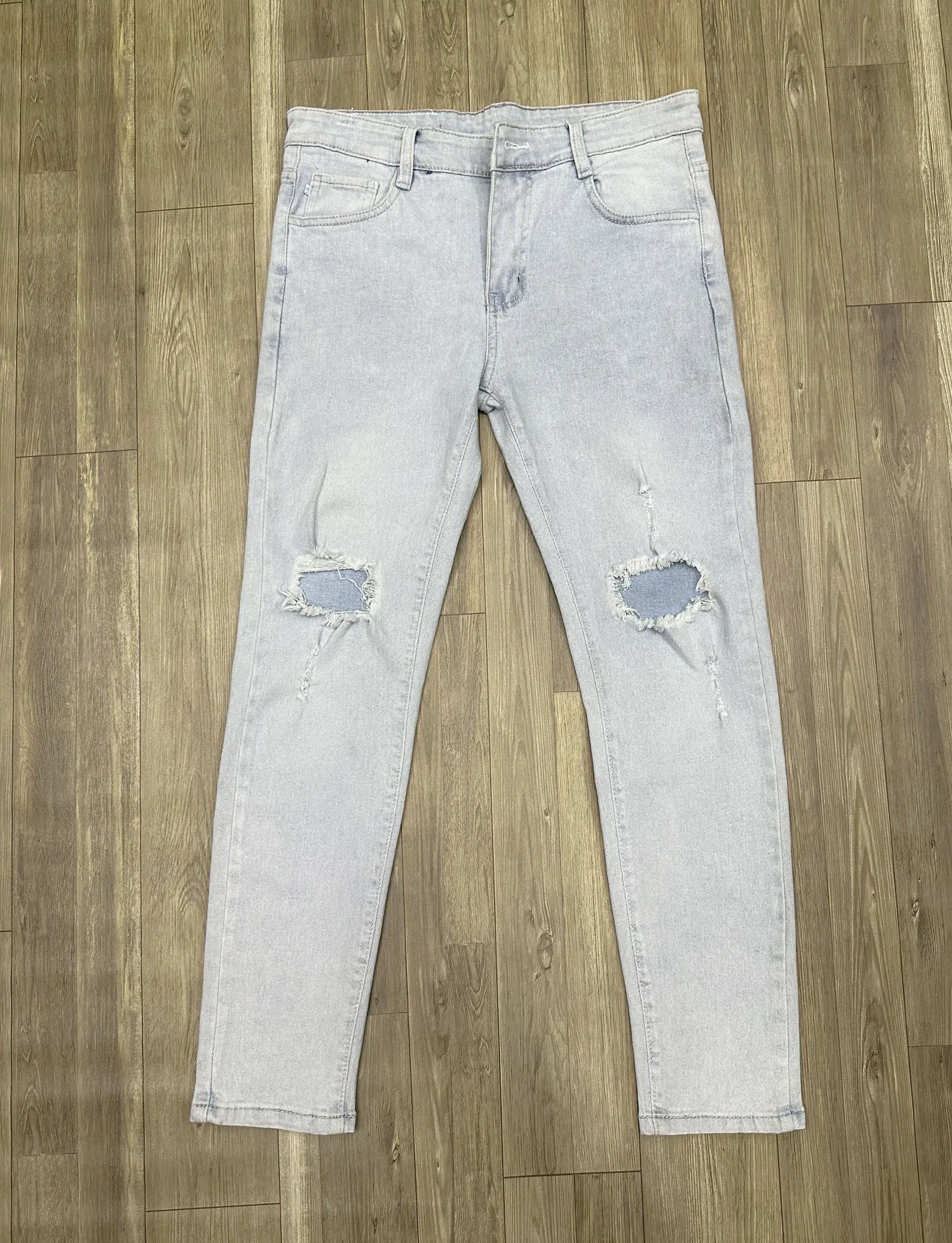Quần Jean Nam Co Dãn Rách Gối To Xanh Bạc Cá Tính Menswear Pants