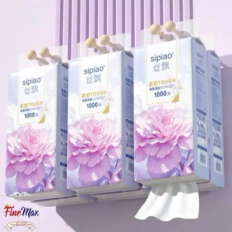 ￼Thùng 10 Bịch Giấy Treo Đa Năng SIPIAO Hoa Hồng, Khăn Rút Treo Trường 4 Lớp mỗi bịch 1000 Tờ Loại 1, Tặng Kèm Móc Treo