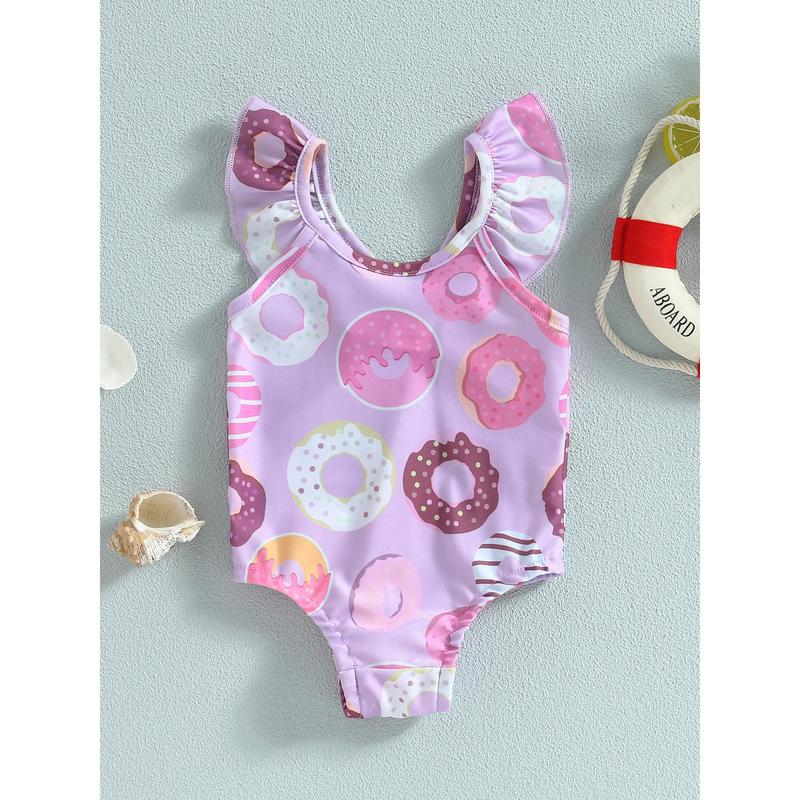 Product Introduction of Baby Girls Summer Casual Romper Swimwear Sleeveless Cartoon Donut Print Bathing Suit 34