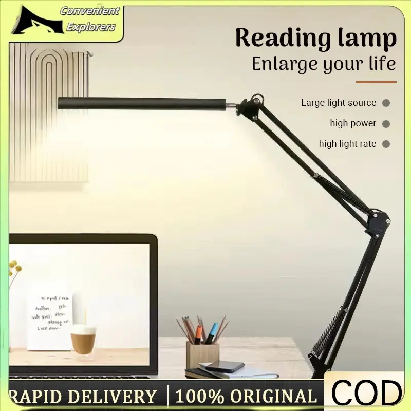 【cod】LED Desk Table Lamp Study Table Light 3 Light Colors Eye Protection Office Bedroom Lighting Lampu Meja with Rotatable Cl White Metal