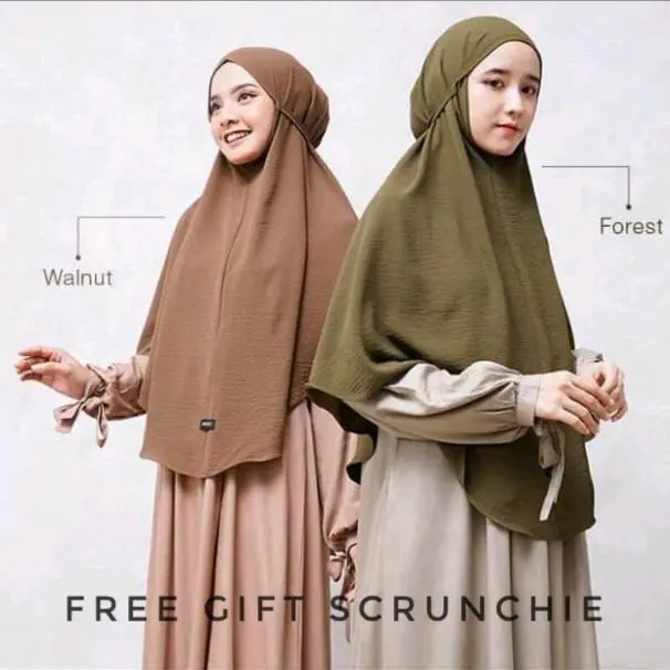 Free Gift Hijab Bergo Crinkle Airflow Jumbo Kerudung Kekinian Jilbab Instan XL Muslim Wanita