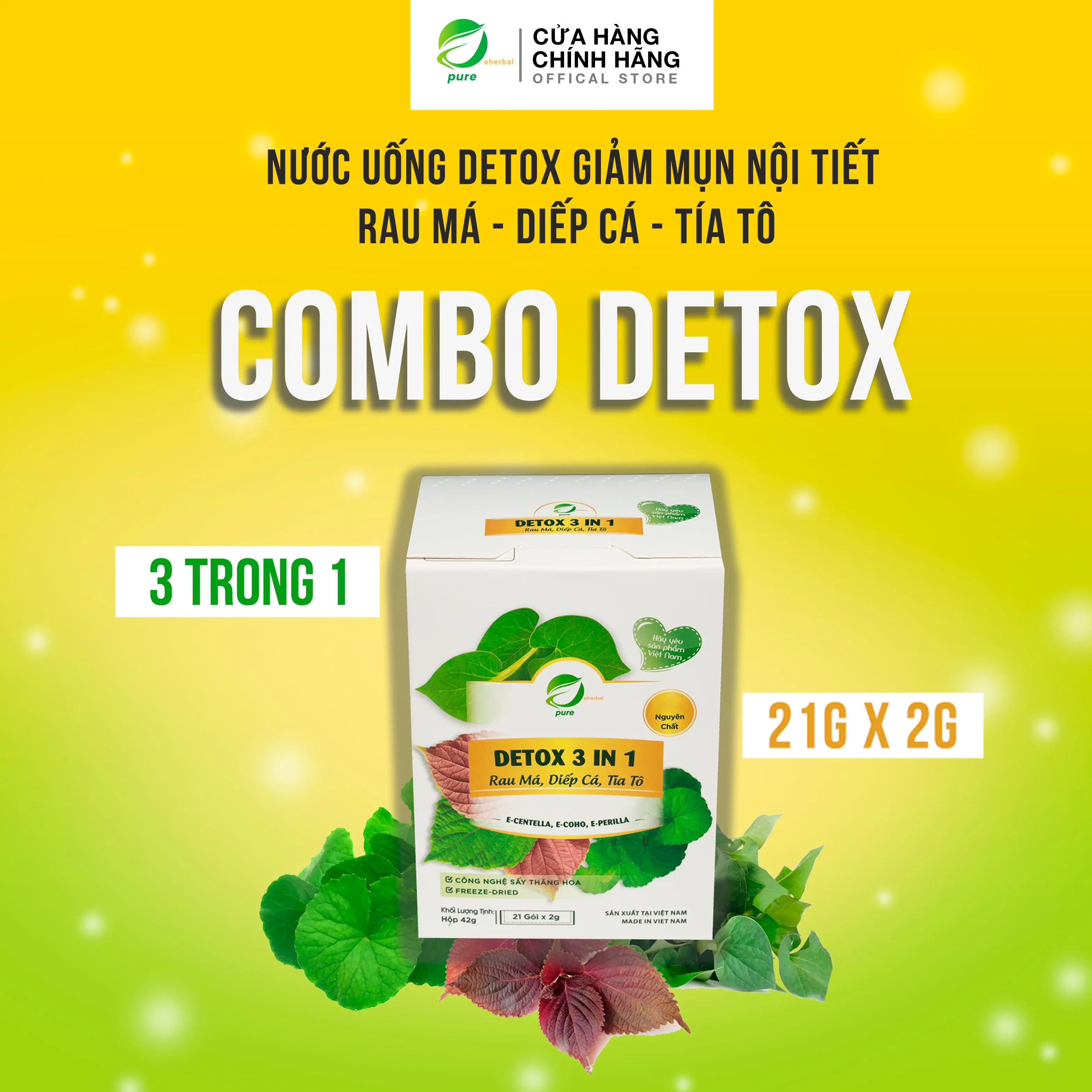 Detox 3 in 1 Rau Má Diếp Cá Tía Tô EHERBAL (1 hộp 21 gói)