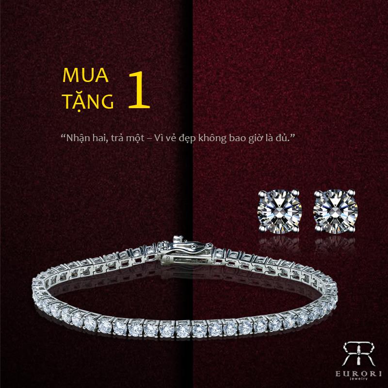 Mua lắc  + TĂNG  Bông tai nụ 5Ly - lắc tay bạc TENNIS full đá size từ 3ly,4ly,5ly hot trend hiphop dành cho nam nữ.