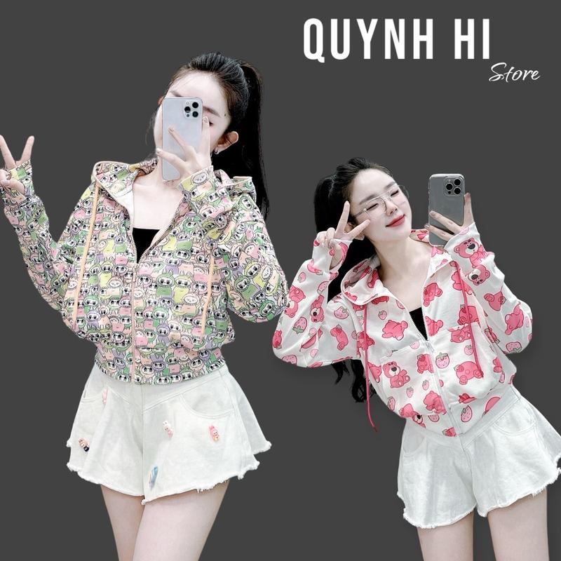 QUỲNH HÍ | Áo khoác thun gân hoạ tiết xinh iu dễ thương cho nữ, jacket top women