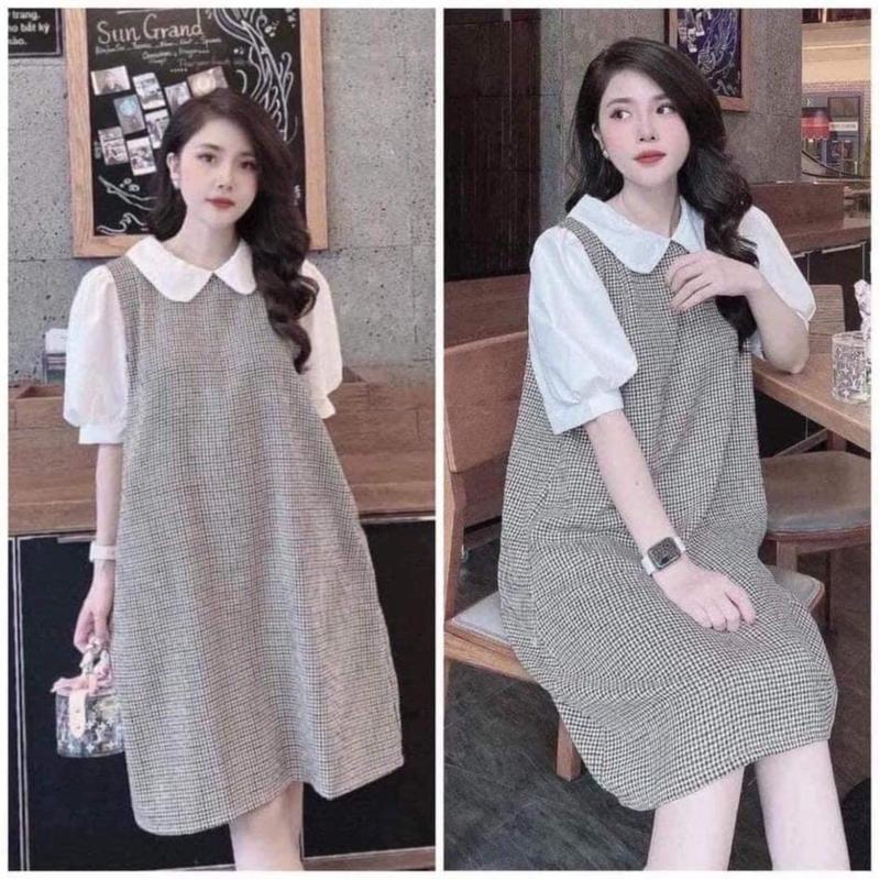 Váy Bầu Cao Cấp Dáng Suông Mùa Hè Cổ Sen Tay Bồng Công Sở thoải mái xinh Nữ Dress Thai kỳ Thoải mái Thoáng khí du lịch Women áo khoác set đen đính nút ngọc chân babydoll