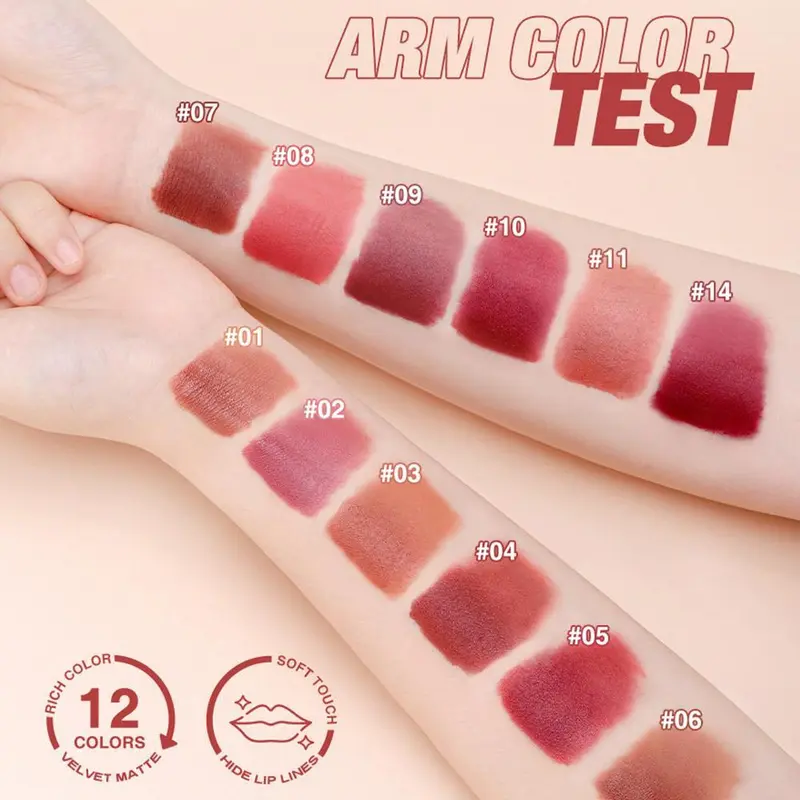 O.TWO.O Lip Mud Matte Lipstick Air Velvet Lip Glaze Long Lasting Lip Gloss 8