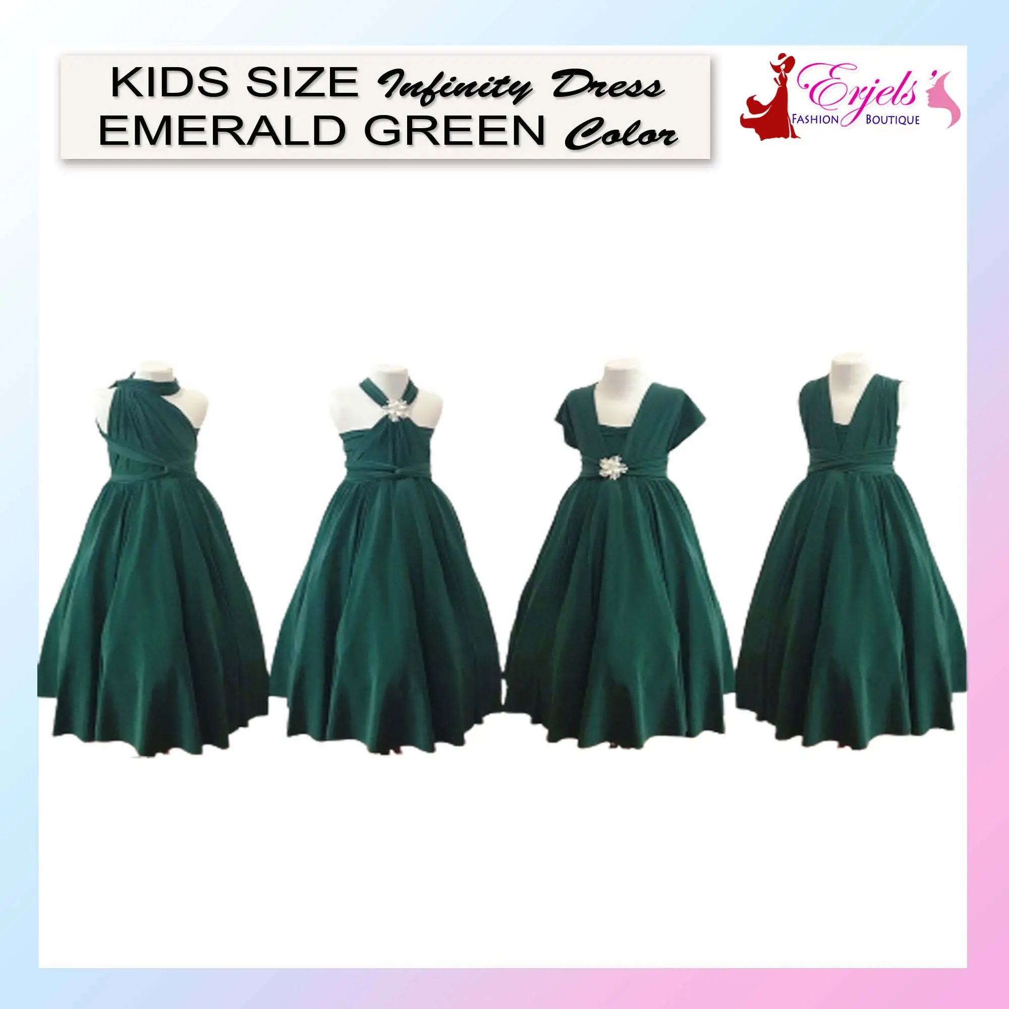 [ KIDS SIZE 1 to 12 years old ] EMERALD GREEN Infinity Dress for Kids Cotton Spandex A-Line