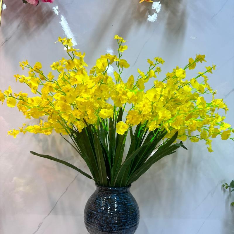 [20 cành Lan- không kèm bình ] combo 20 cành lan vũ nữ , mỗi cành 3 nhánh hoa,cao 65 cm, chất liệu hoa lụa , thân nhánh bọc kẽm uốn chỉnh theo ý thích, văn phòng... không kén bình cắm Decor Phòng Trang Trí Nhà