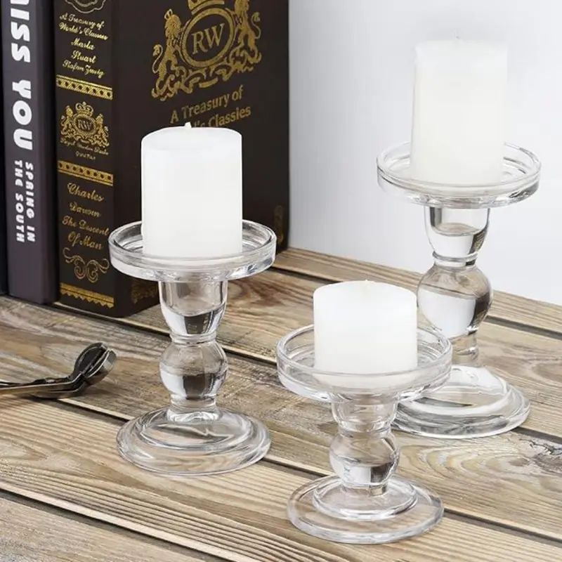 Clear Glass Candle Holder, 3 Counts/set Modern Candle Holder, Decorative Candle Holder for Wedding Graduation Birthday Party 0