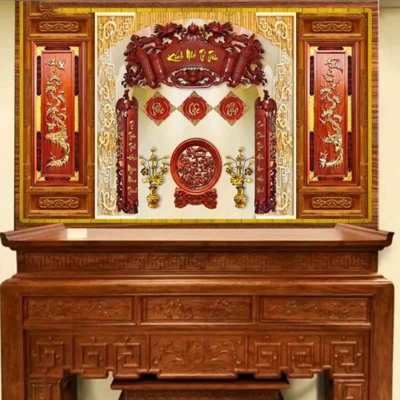 Tranh lụa dán tường - Mẫu tranh dán phòng thờ đẹp - Mang lại phúc khí bình an cho gia đình - Sẵn kích thước số đo phông thủy đẹp Decor Decor Phòng Trang Trí Nhà