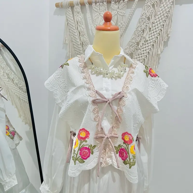 OUTER VEST BORDIR ATASAN PRETTY WANITA FLERA BY RNO Katun Poliester Polos Bunga Putih Baju Muslim Cardigan 4