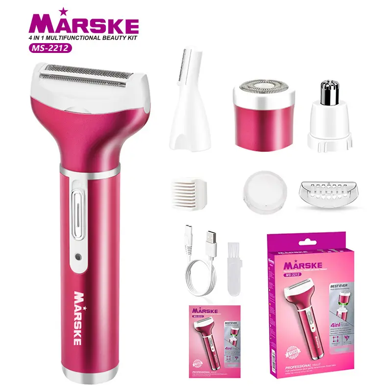 MARSKE 4-in-1 Electric Women’s Hair Removal Device – Epilator, Razor, Skin Care, USB Rechargeable, Quick & Pain-Free Hair Removal, Waterproof Head, Safe for Sensitive Areas
