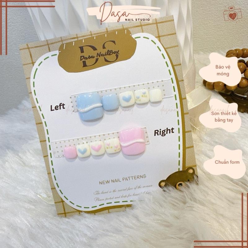 Móng chân giả NGẮN màu PASTEL nail box chân GIÁ RẺ mix đẹp đơn giản thích hợp đi chơi chụp ảnh tặng keo dán móng MC011 neo giả cho con nít 1k