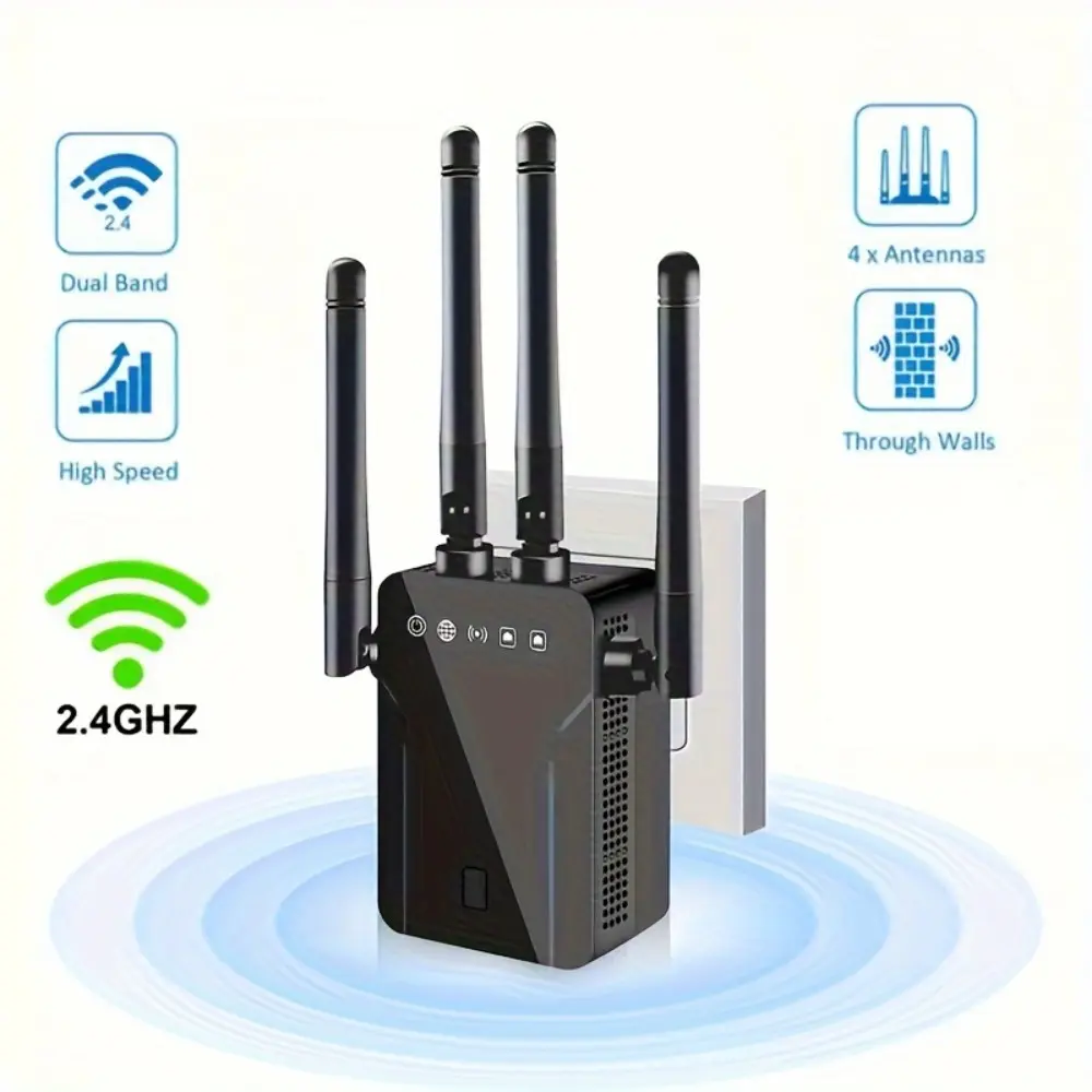 Powerful WiFi Extender with 8500 Sq. Ft. Coverage, Supports 35 Devices, 4 Modes, One-Click Setup, Ethernet Port, 360° Full Coverage, Strong Signal Penetration