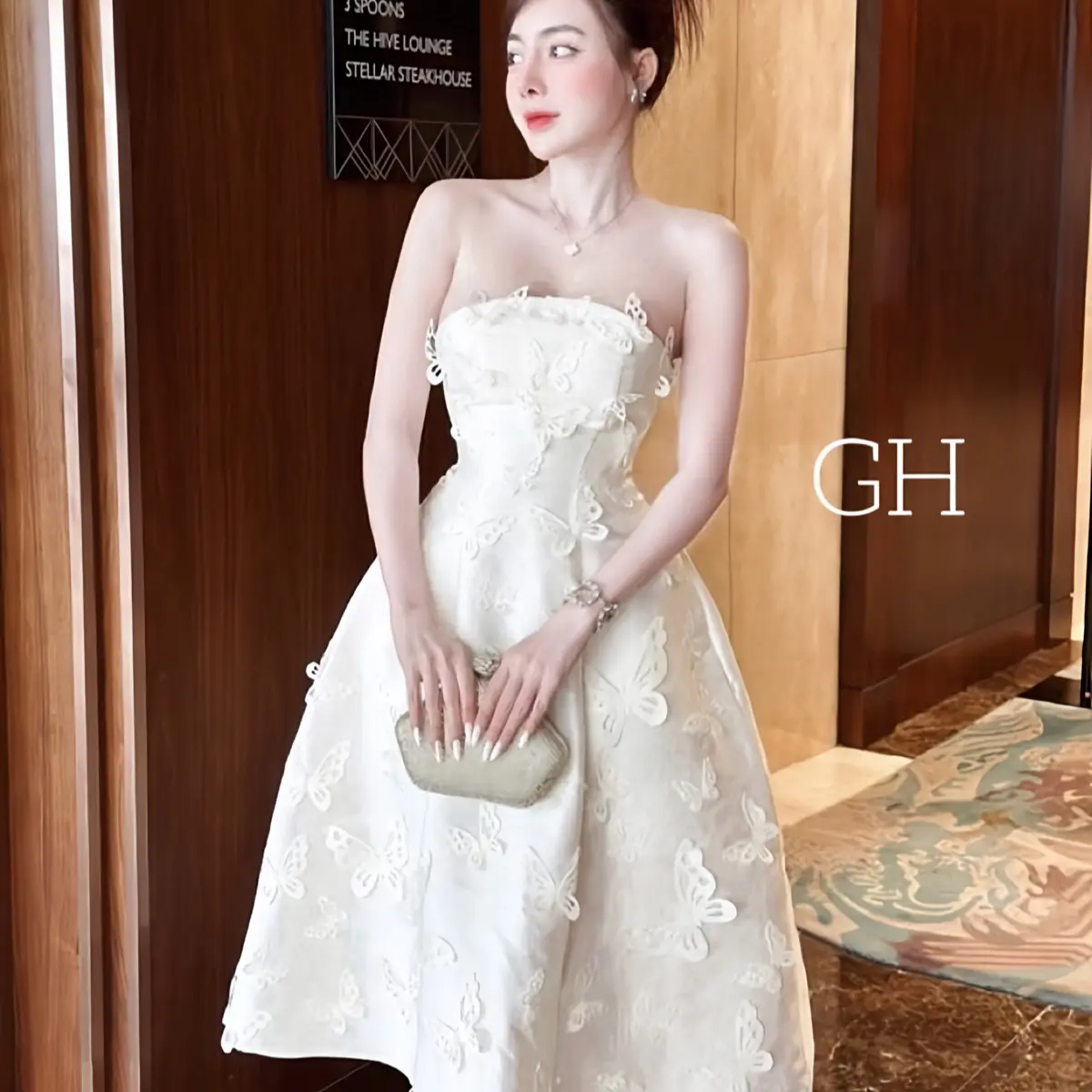 Váy tafta dáng dài phối hồ điệp chanh xả -T47