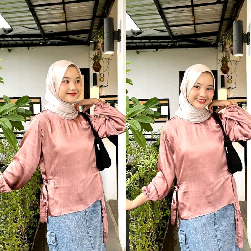 HAPPY ASMARA BLOUSE TALI SAMPING WANITA Atasan Top Baju Nyaman Panjang Satin Silk 2