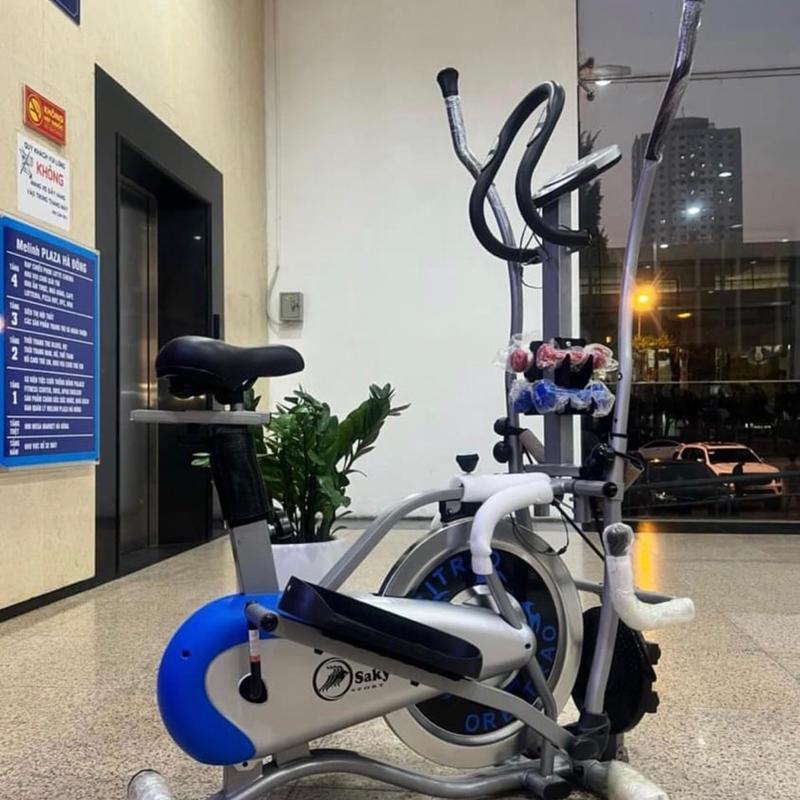  Xe đạp tập thể dục đa năng toàn thân tại nhà Elip _ Kèm đĩa xoay eo và 2 cặp tạ tay đồng hồ đo nhịp tim  máy gym 