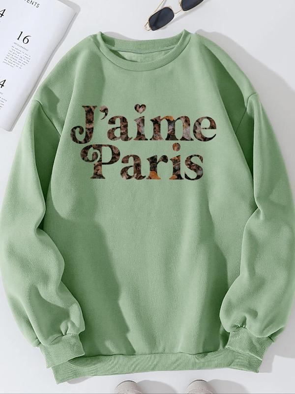 Women's Letter Print Round Neck Sweatshirt, Casual Long Sleeve Crew Neck Pullover for Daily Wear, Ladies Clothes for All Seasons 0