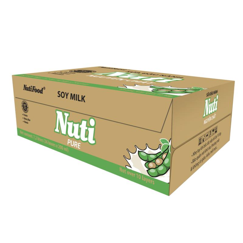 Thùng 36 Hộp Sữa đậu nành Nuti Nguyên Chất Hộp 200ml - Thương Hiệu NUTIFOOD