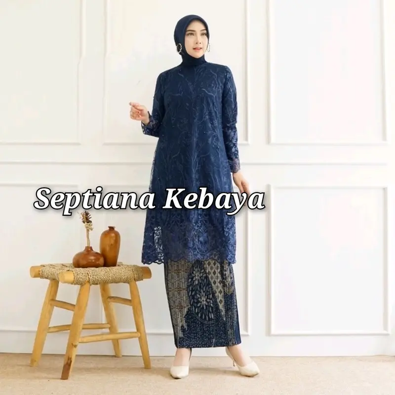 BAJU KEBAYA COUPLE  WARNA  NAVY KEBAYA WISUDA  TUNANGAN  MODERN BUSUI FRIENDLY COUPLEKEBAYADANBATIK AYAHIBU ANAK BAHAN Katun Bunga 6